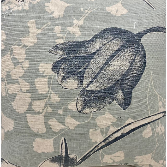 Early 21st Century 16" Square Pillow With a Blue Batik-Like Floral Pattern - Made in Uk. For Sale - Image 5 of 11