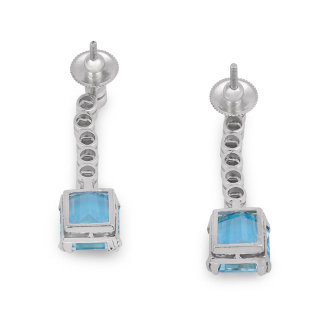 Vintage 6.60 Carat Aquamarine Diamond Platinum Drop Earrings, A Pair For Sale In Los Angeles - Image 6 of 6