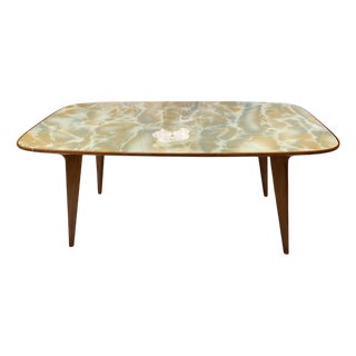 Mid-Century Modern Italian Table with Marbled Glass, 1950s For Sale
