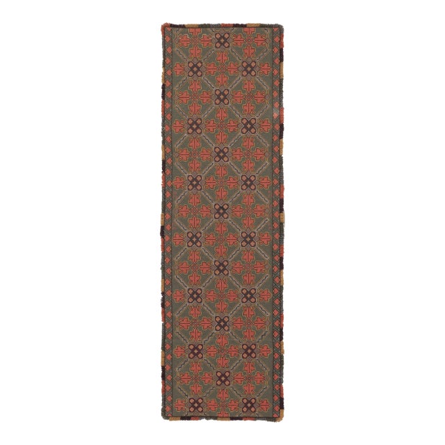 Antique Swedish Folk Tapestry With Geometric Design in Green & Red - Rug & Kilim For Sale