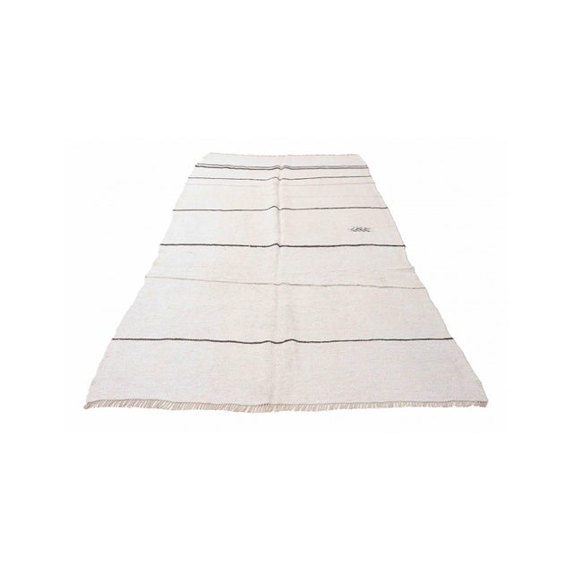Mid-Century Modern White Black Vintage Hemp Rug - 4`11" X 10`2" For Sale - Image 3 of 6