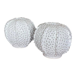 Pair of Vintage Italian White Ceramic Sea Urchin Vases For Sale