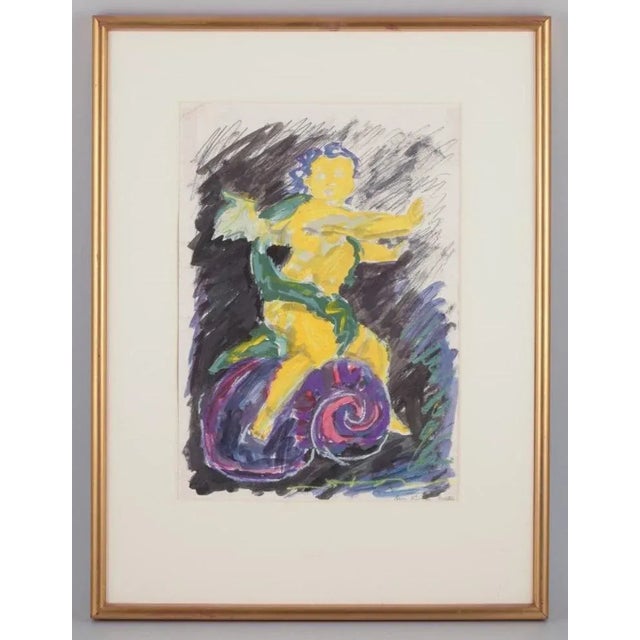Nina Kleivan, Norwegian-Danish artist, born 1960. Gouache on paper. Depiction of putto with expressive strokes. Signed in...