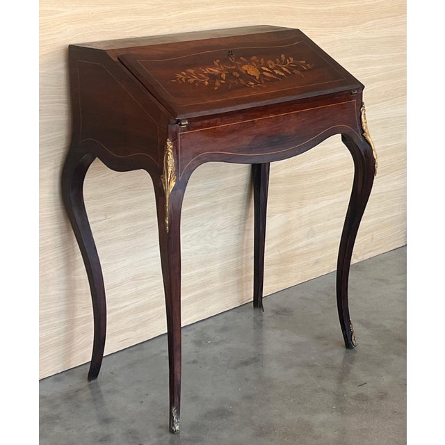 Antique Chippendale Style Walnut Drop Front Secretary Ladies Writing Desk For Sale - Image 4 of 18