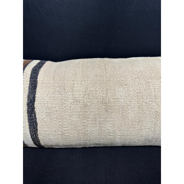 Contemporary Turkish Hemp Pillow Cushion Natural Beige Black Cushion Cover 14"x40" For Sale - Image 3 of 4