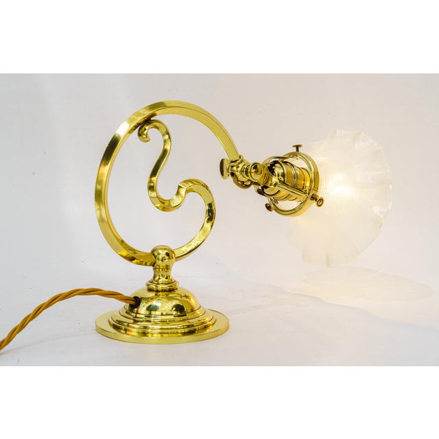 Piano table lamp with opaline glass shade art deco vienna around 1920s Polished and stove enameled Original antique...