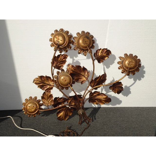 Large 1960's Hollywood Regency Wall Light Gilt Gold Tole Five Arm Sunflower Made Italy For Sale - Image 12 of 12