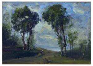Antonio Asturi, Landscape in Sorrento, 1950s, Oil on Cardboard, Framed