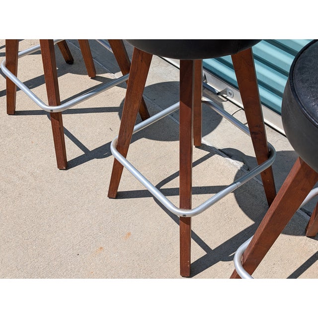 Mid Century Modern Walnut Swivel Bar Stools- Set of 4 For Sale - Image 9 of 11