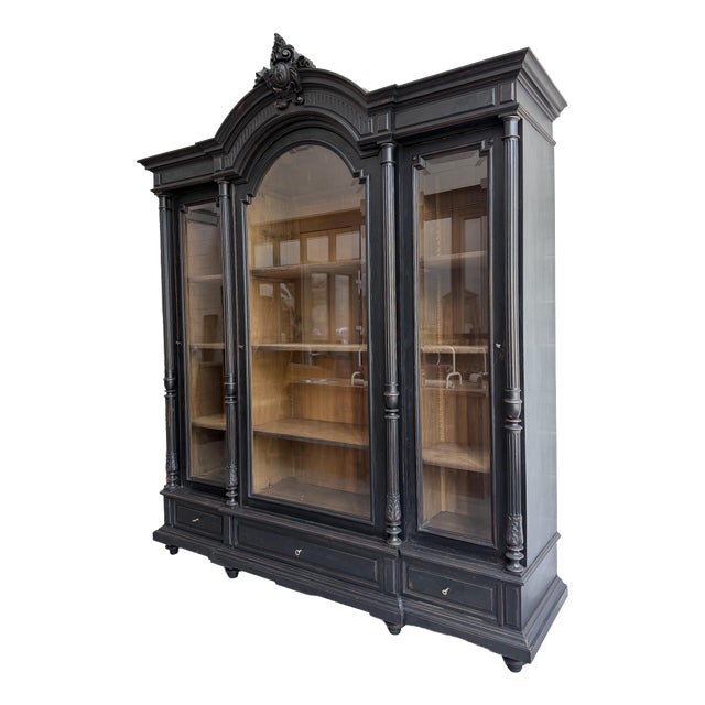 Large Napoleon III Bookcase in Wood and Glass For Sale