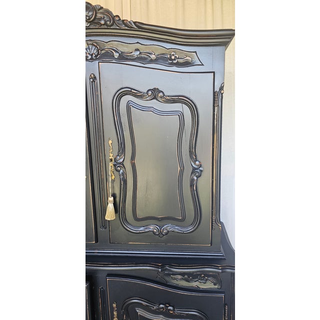 1920s Wardrobe Cabinet, Armoire, Black Distressed Style, French , Farm House Style For Sale - Image 16 of 17