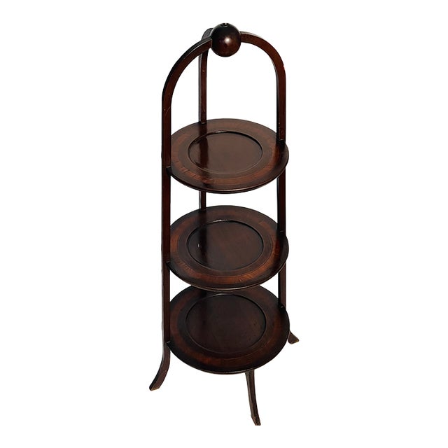 Antique Plate or Plant 3 Tiered Stand With Inlay For Sale