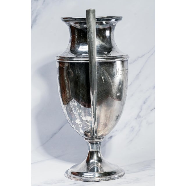 Metal Nice Large Antique Double Handle Silverplate Trophy Medford Boat Club Massachusetts History Home Decor For Sale - Image 7 of 11