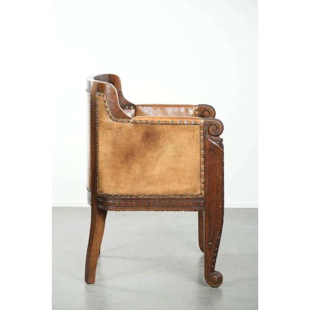 Antique Armchair in Sheepskin and Wood For Sale - Image 3 of 13