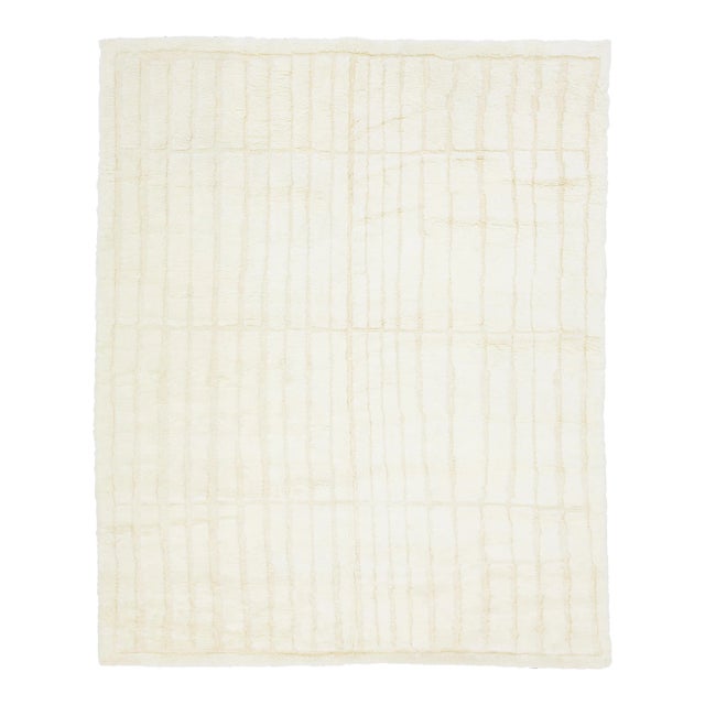 Modern Handmade Moroccan-Style Wool Rug in Natural Ivory Color by Apadana For Sale