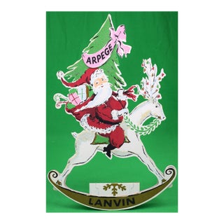Lanvin Paris Arpege Perfume Christmas Advert Sign W/ Santa on Reindeer For Sale