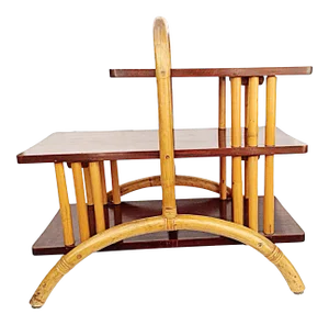 Three Level Rattan & Wood Side Table