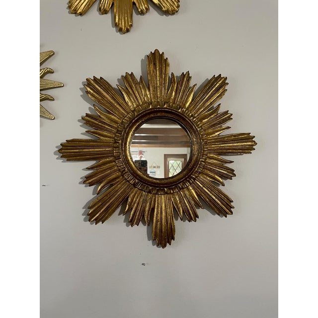 1950s Italian 18.5" Classic Giltwood Sunburst Wall Mirror For Sale - Image 16 of 16