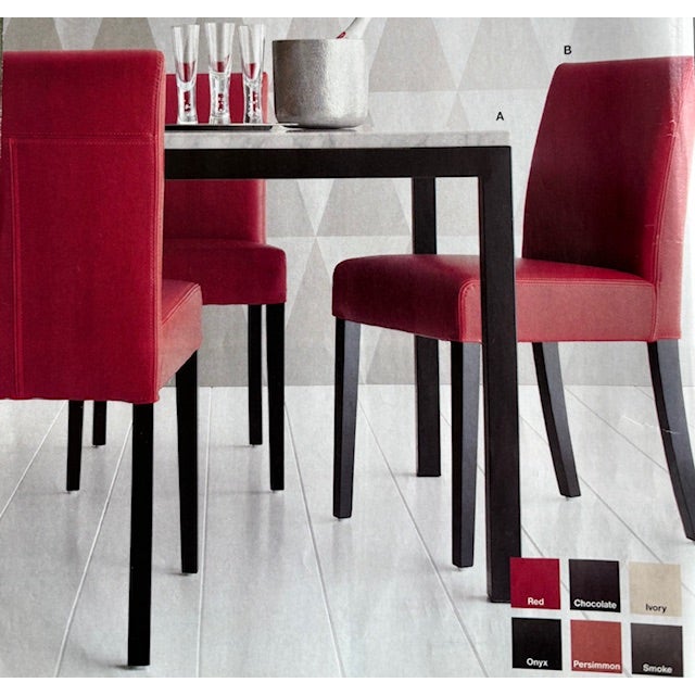 Crate & Barrel presents elegant dining with a Parsons Steel Table Base Dining Table measuring a generous 60L” x 36W” x...