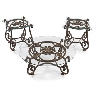 Thomasville Grand Scale 52" Round Forged Iron Coffee Table and Matching Two Side Tables For Sale