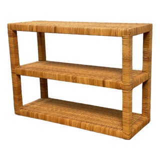 Three Tier Wrapped and Woven Rattan Console Table For Sale