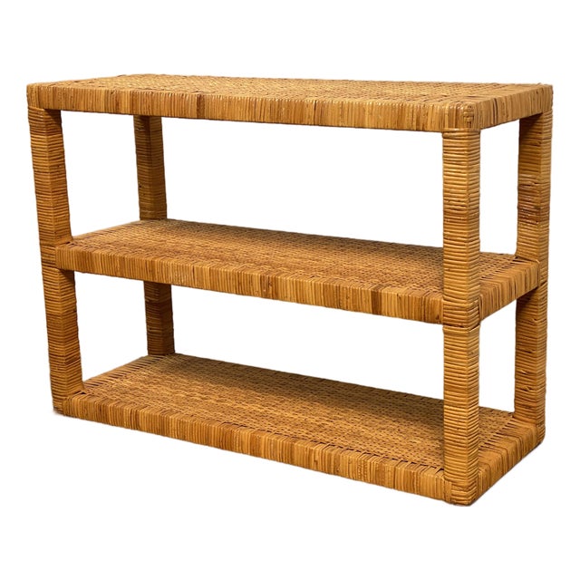 Three Tier Wrapped and Woven Rattan Console Table For Sale