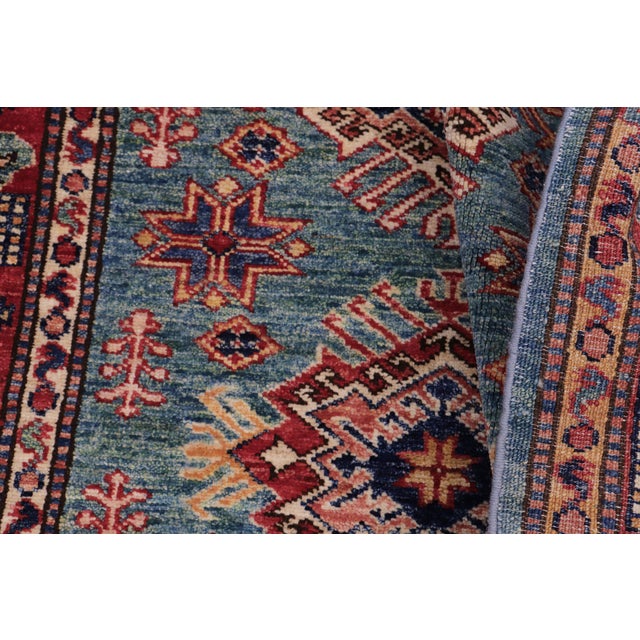Textile Southwestern Super Kazak Green/Red Wool Rug - 3'0'' X 4'0'' For Sale - Image 7 of 10