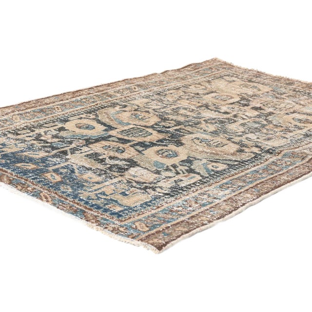 61270 Antique-Worn Persian Hamadan Rug, 02'08 x 03'11. Weathered finesse meets natural elegance in this hand knotted wool...