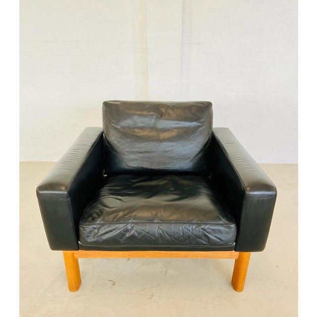 Vintage Danish Black Leather & Oak Lounge Chair by Poul M Volther for Erik Jørgensen, 1960s For Sale - Image 4 of 18