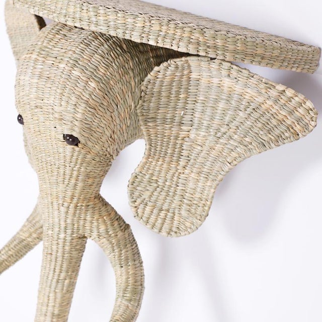 Wood Pair of Wicker Elephant Consoles For Sale - Image 7 of 9