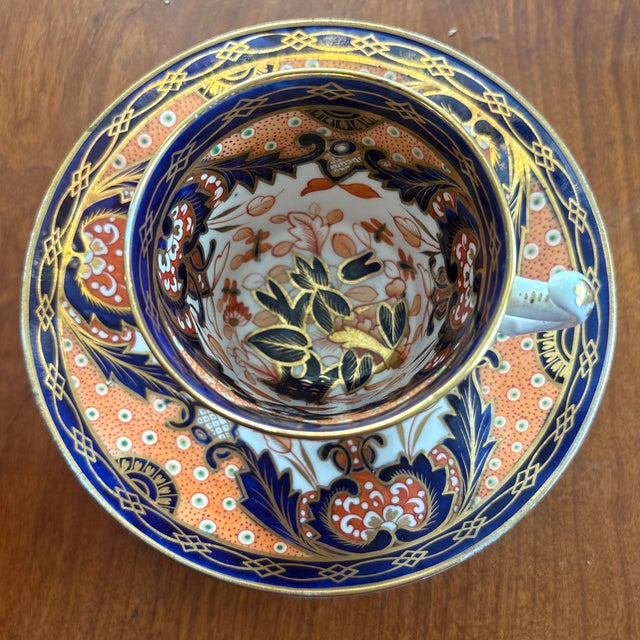 Traditional Coalport Pattern 599 Hand Painted Imari Japan Coffee Cup & Saucer Circa 1810-1815 For Sale - Image 3 of 3