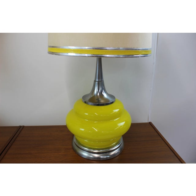 Metal Pair of 1970's Lamps Yellow Glass and Chrome For Sale - Image 7 of 11