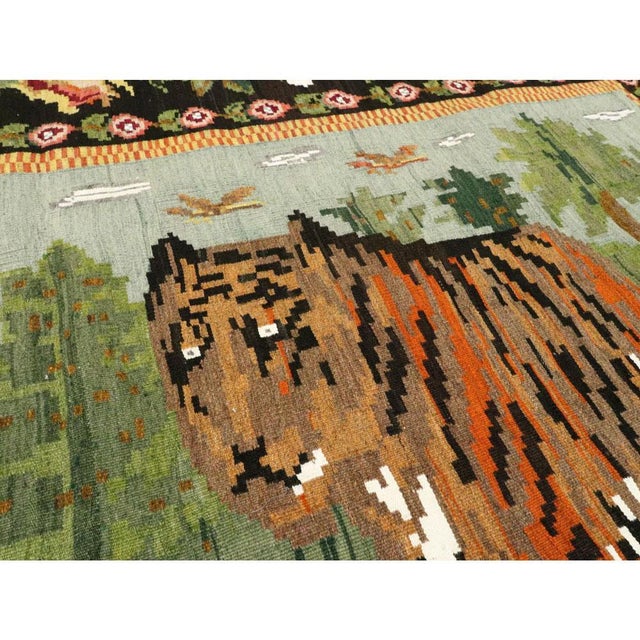 Galerie Shabab Collection Mid-20th Century Handmade Russian Bessarabian Pictorial Tiger Accent Rug For Sale In New York - Image 6 of 10