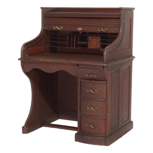 Antique Rj Horner Oak Ladies Roll Top Desk C1910 For Sale