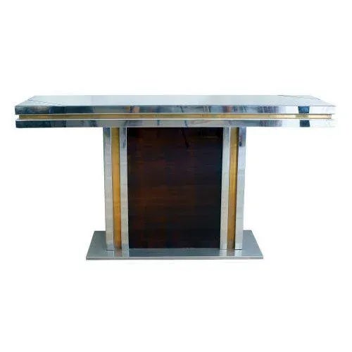 Console table brass steel with artistic glass top design. Made in Italy ca the 1970s. This piece is designed in the style...