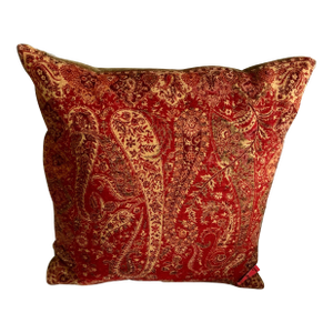 Pottery Barn Decorative Pillow Red Paisley Wool Fabric Back to Solid Velvet 18” X 18”