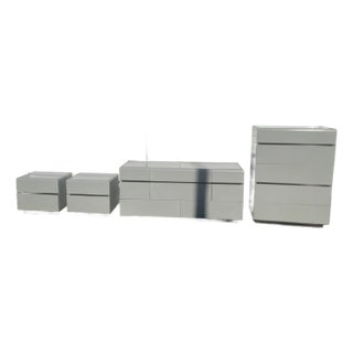 Vintage Lane Gray Modular Bedroom Set Dresser Tall Chest Nightstands Postmodern 4pc For Sale
