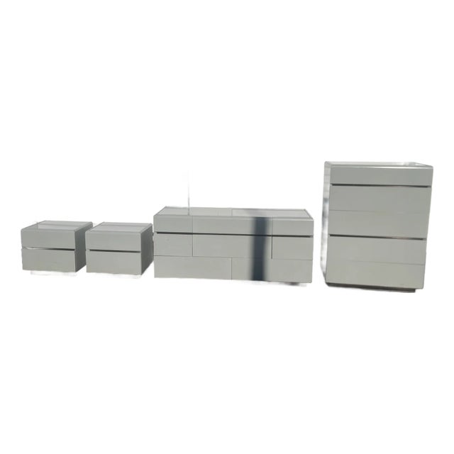 Vintage Lane Gray Modular Bedroom Set Dresser Tall Chest Nightstands Postmodern 4pc For Sale