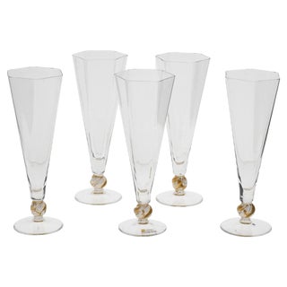 Hexagonal Flutes with Gold Inserts by Cenedese, Set of 5 For Sale