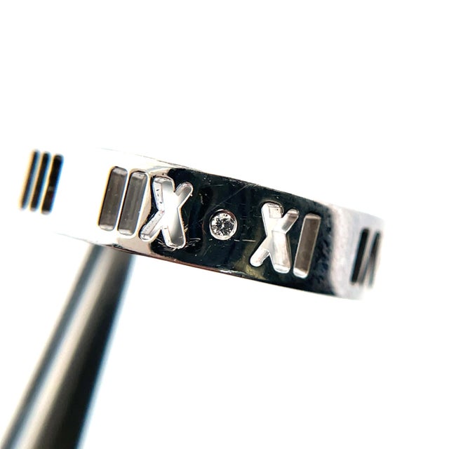 Metal Mid 20th Century Tiffany & Co. 18k White Gold Diamond Atlas Roman Numerals Band, Size 9 For Sale - Image 7 of 9