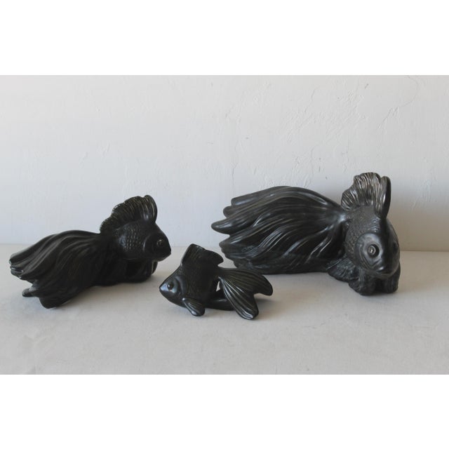 Ceramic Sculptural Glazed Koi Goldfish Decorations Vintage-set of 3 In good vintage condition with some wear and patina...