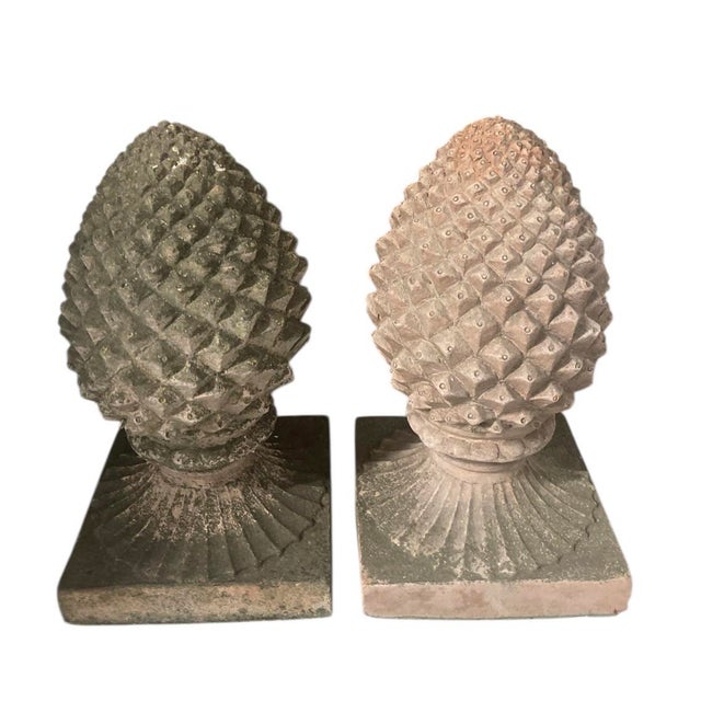 Pair of Vintage Tuscan Style Weathered Terracotta Pineapple Garden Finials For Sale In West Palm - Image 6 of 10