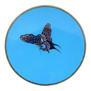 Antique Meiji Japanese Cloisonne Goldstone Spotted Butterfly Plate