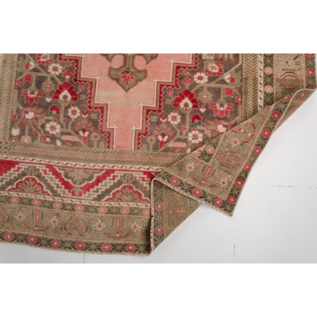 Textile Vintage Turkish Area Rug, 9'9" X 5'4" Hand-Knotted Floral Oushak Carpet, Soft Pink and Taupe Decorative Wool and Cotton Blend Rug For Sale - Image 7 of 9