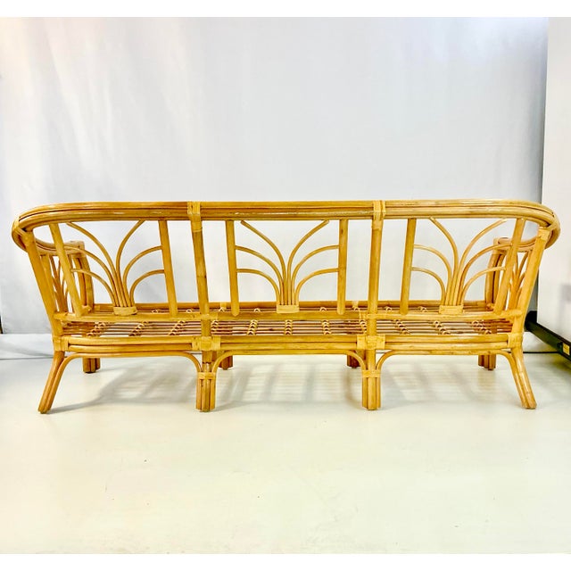 1970s Vintage Coastal Boho Chic Hollywood Regency Ficks Reed Bamboo & Rattan Sofa For Sale - Image 14 of 18