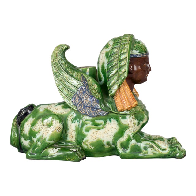 Antique French Majolica Winged Sphinx Candlestick For Sale