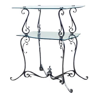 Mid-Century 2-Tier Coffee Table in Chromed Brass and Crystal For Sale