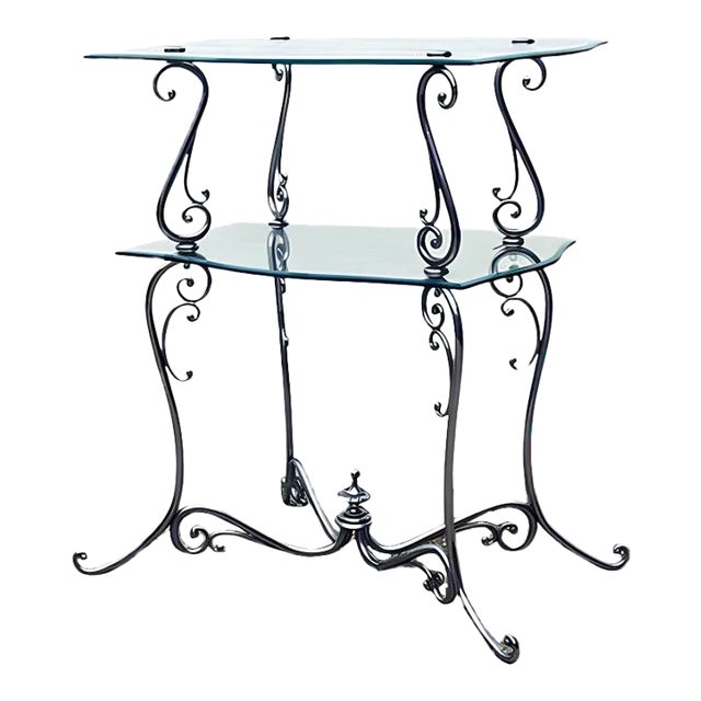 Mid-Century 2-Tier Coffee Table in Chromed Brass and Crystal For Sale