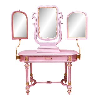 Victorian Revival Pink Vanity Table For Sale