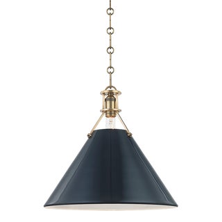 Hudson Valley Lighting Mark D. Sikes Painted No.2 1-Light Large Pendant, Aged Brass/Darkest Blue For Sale